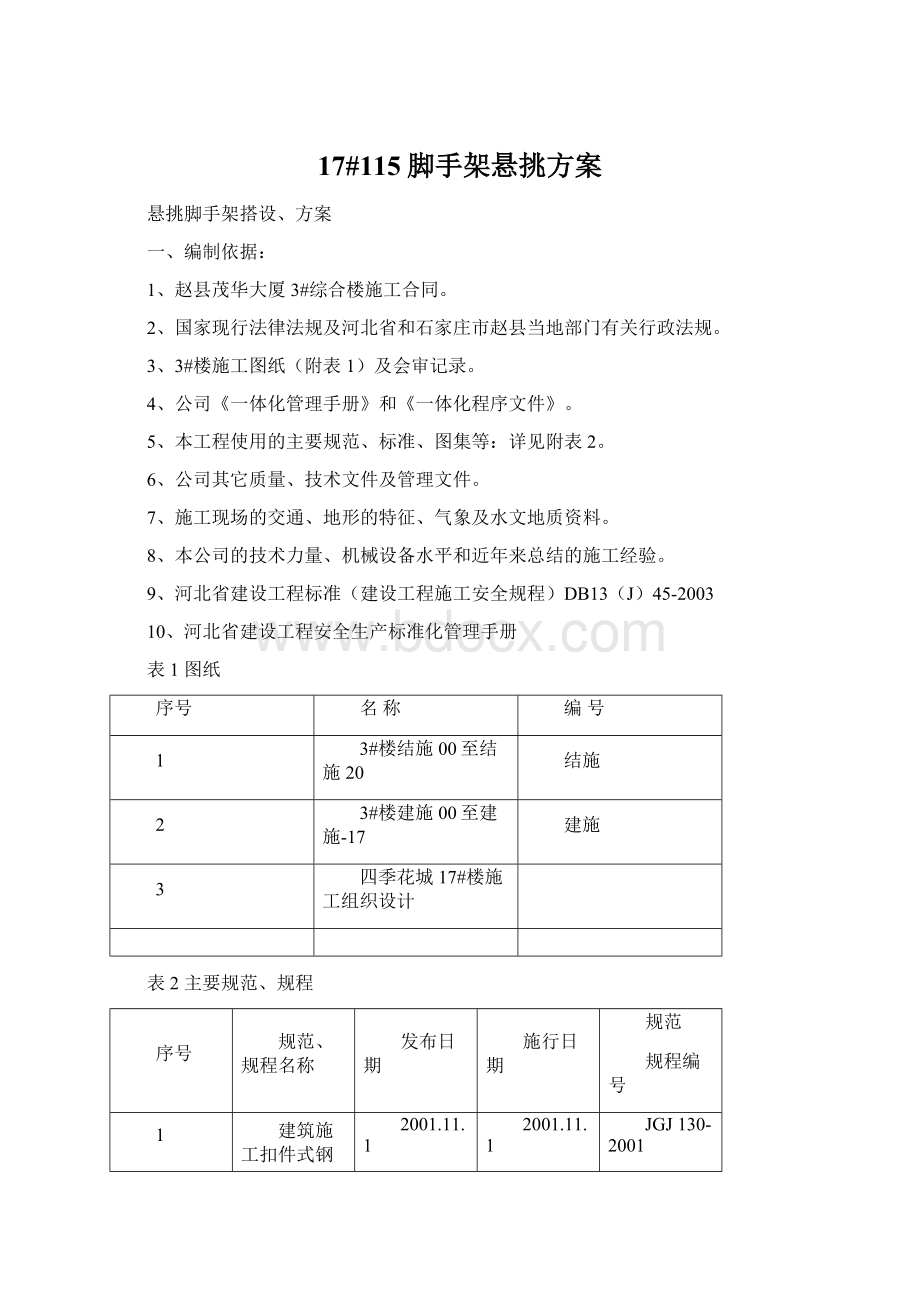 17#115脚手架悬挑方案文档格式.docx