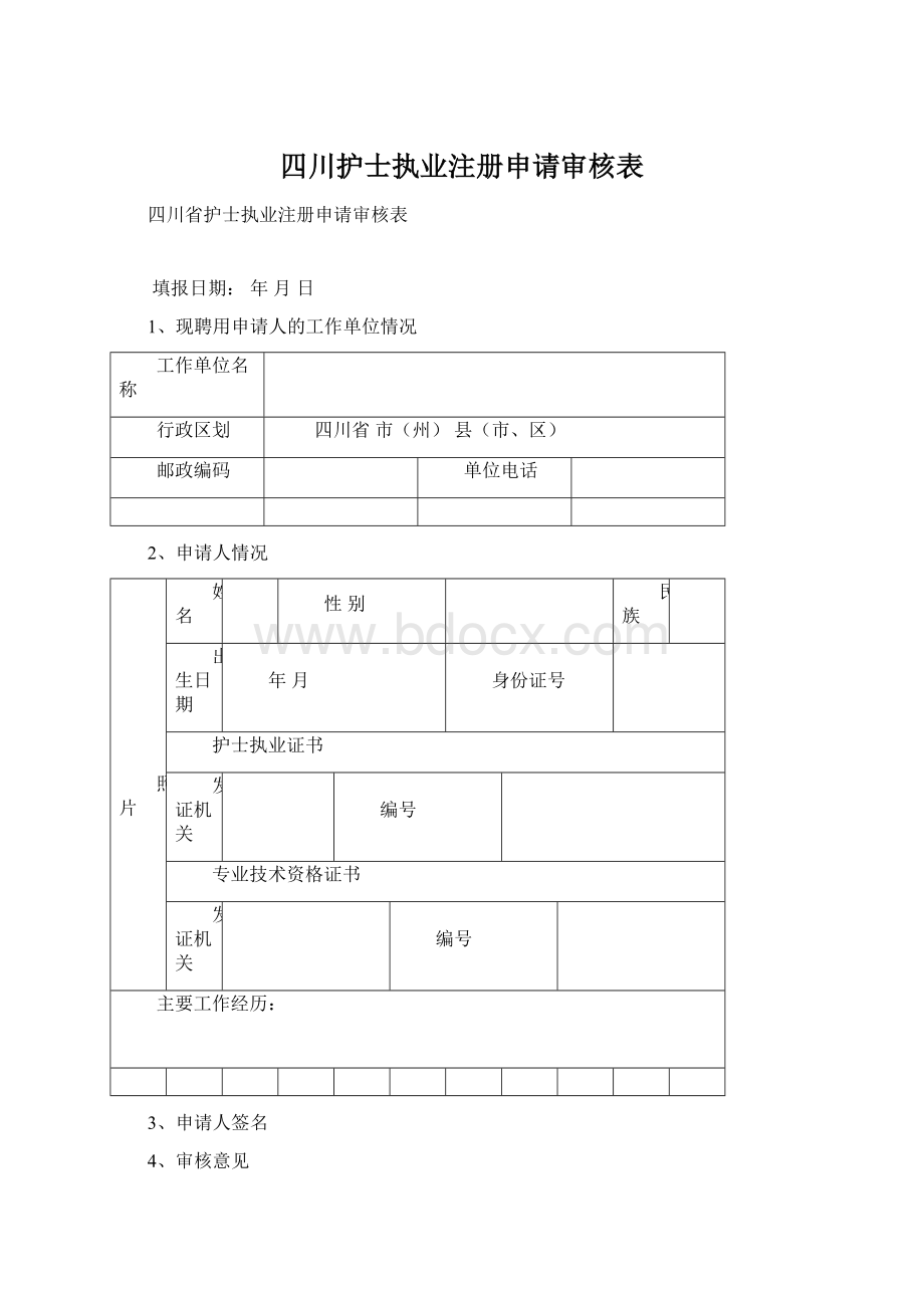 四川护士执业注册申请审核表Word格式文档下载.docx