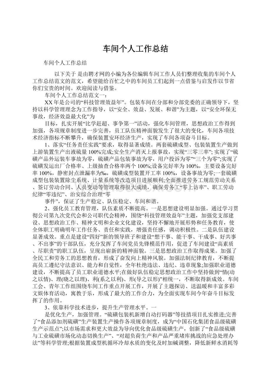 车间个人工作总结Word下载.docx