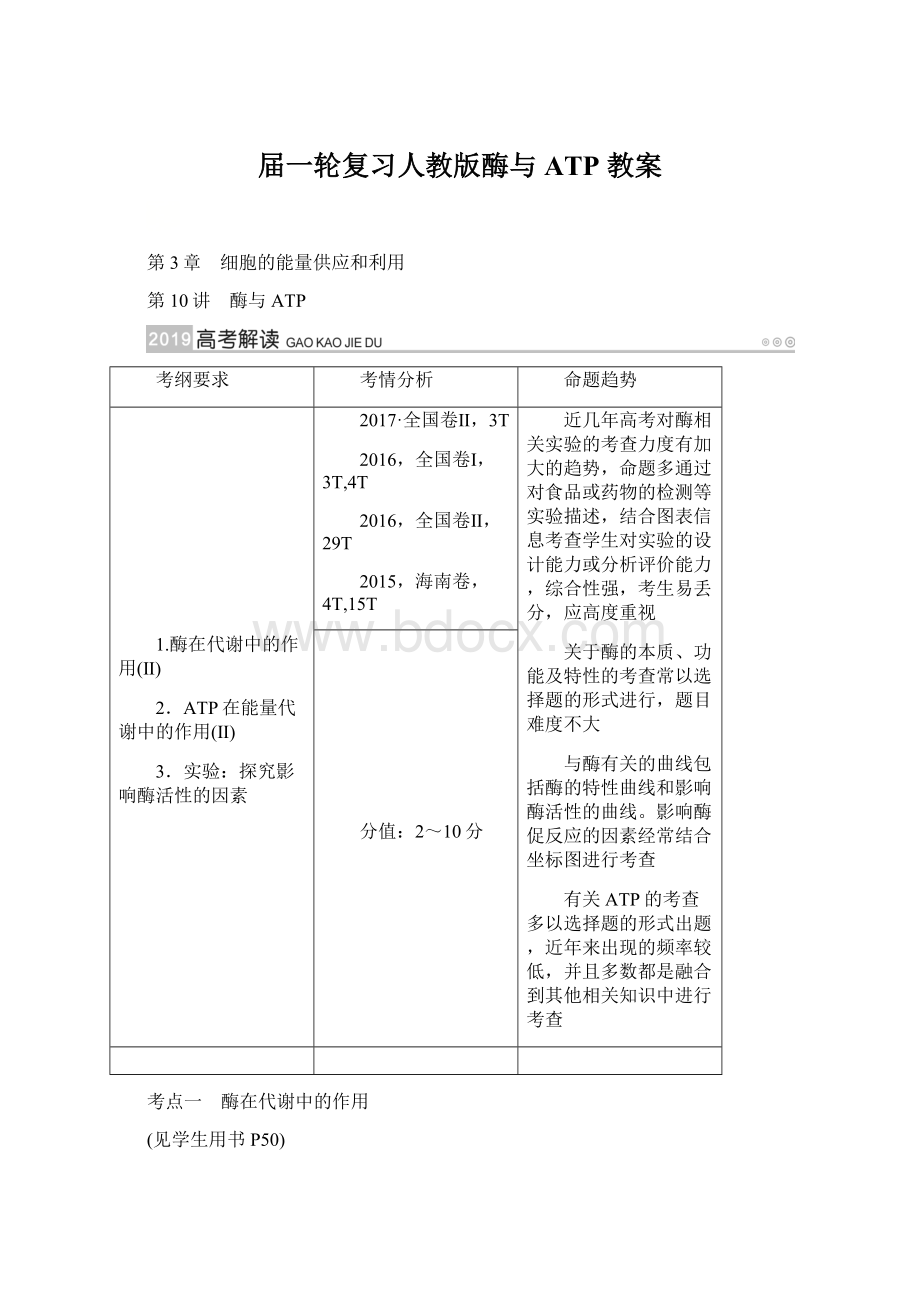 届一轮复习人教版酶与ATP 教案.docx