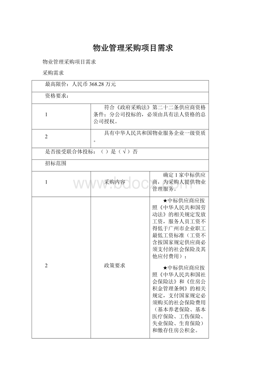 物业管理采购项目需求.docx_第1页