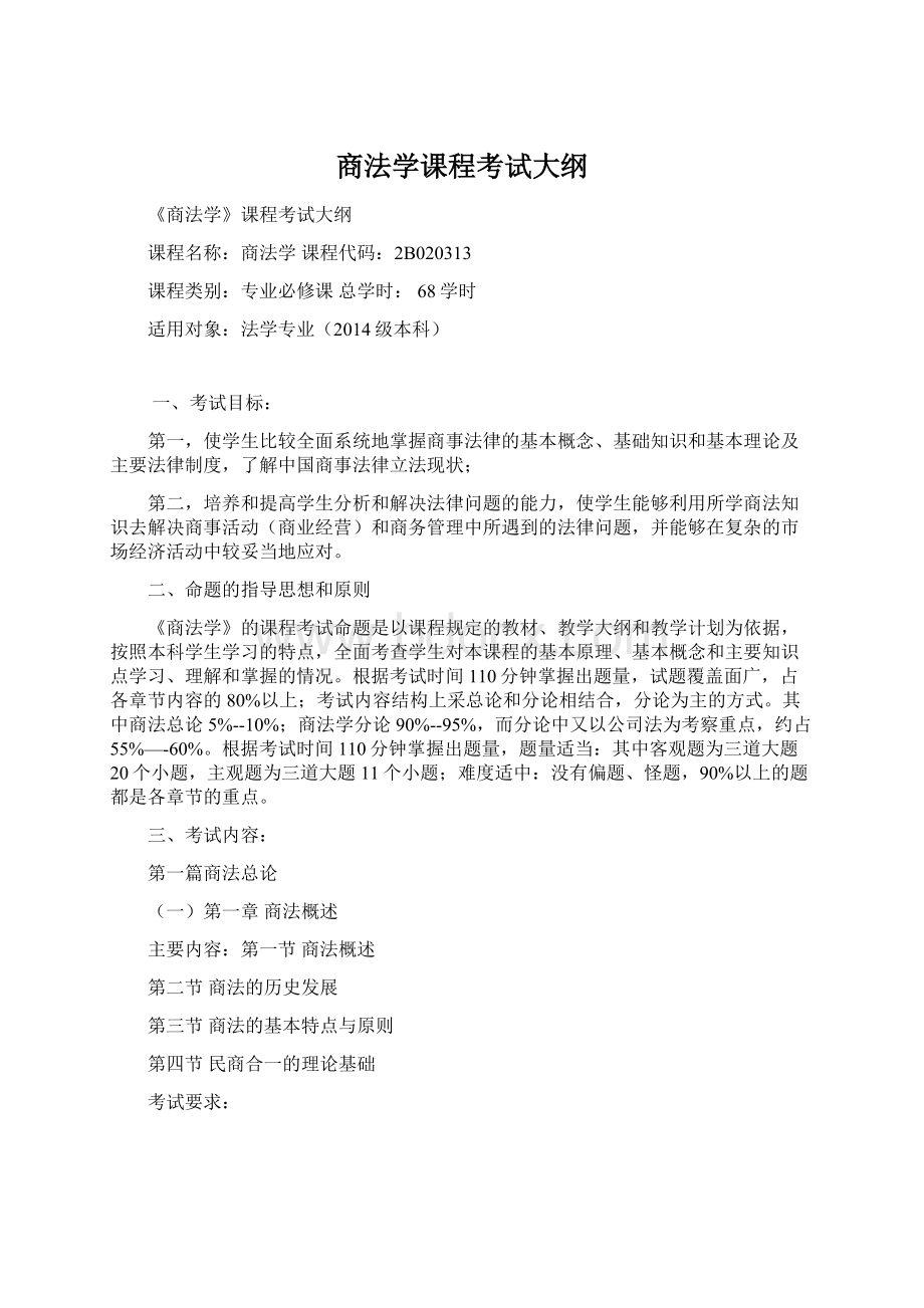 商法学课程考试大纲Word格式.docx_第1页