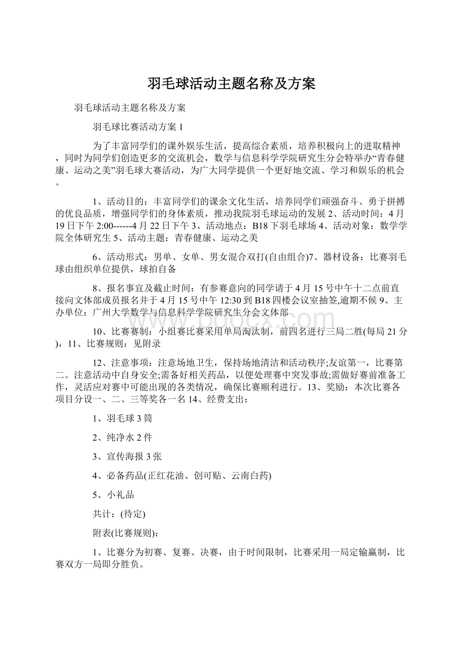 羽毛球活动主题名称及方案.docx