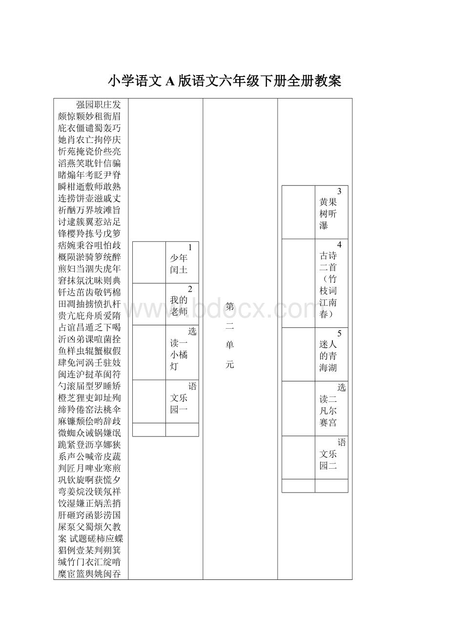 小学语文A版语文六年级下册全册教案文档格式.docx_第1页