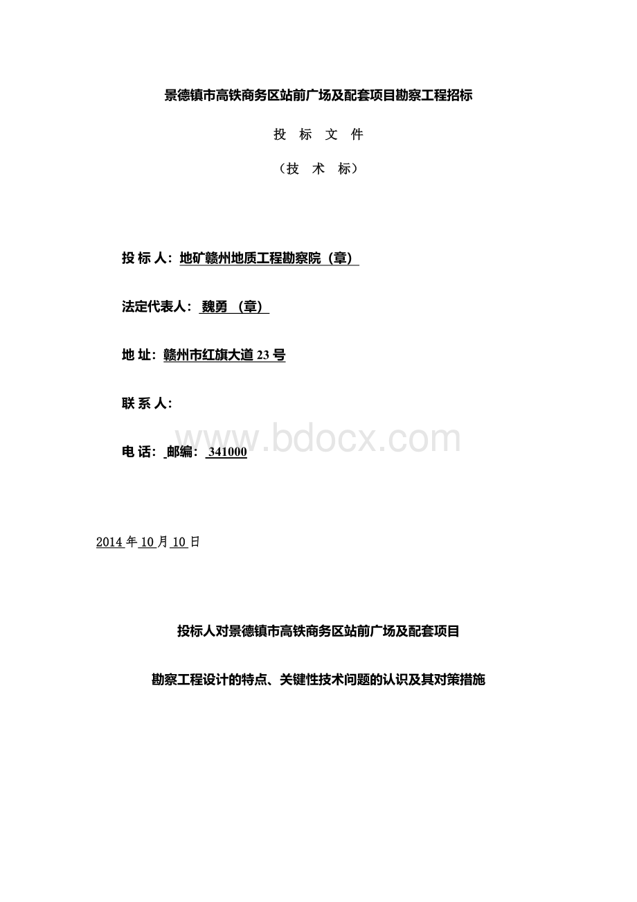 景德镇市高铁商务区站前广场及配套项目技术标.docx_第1页