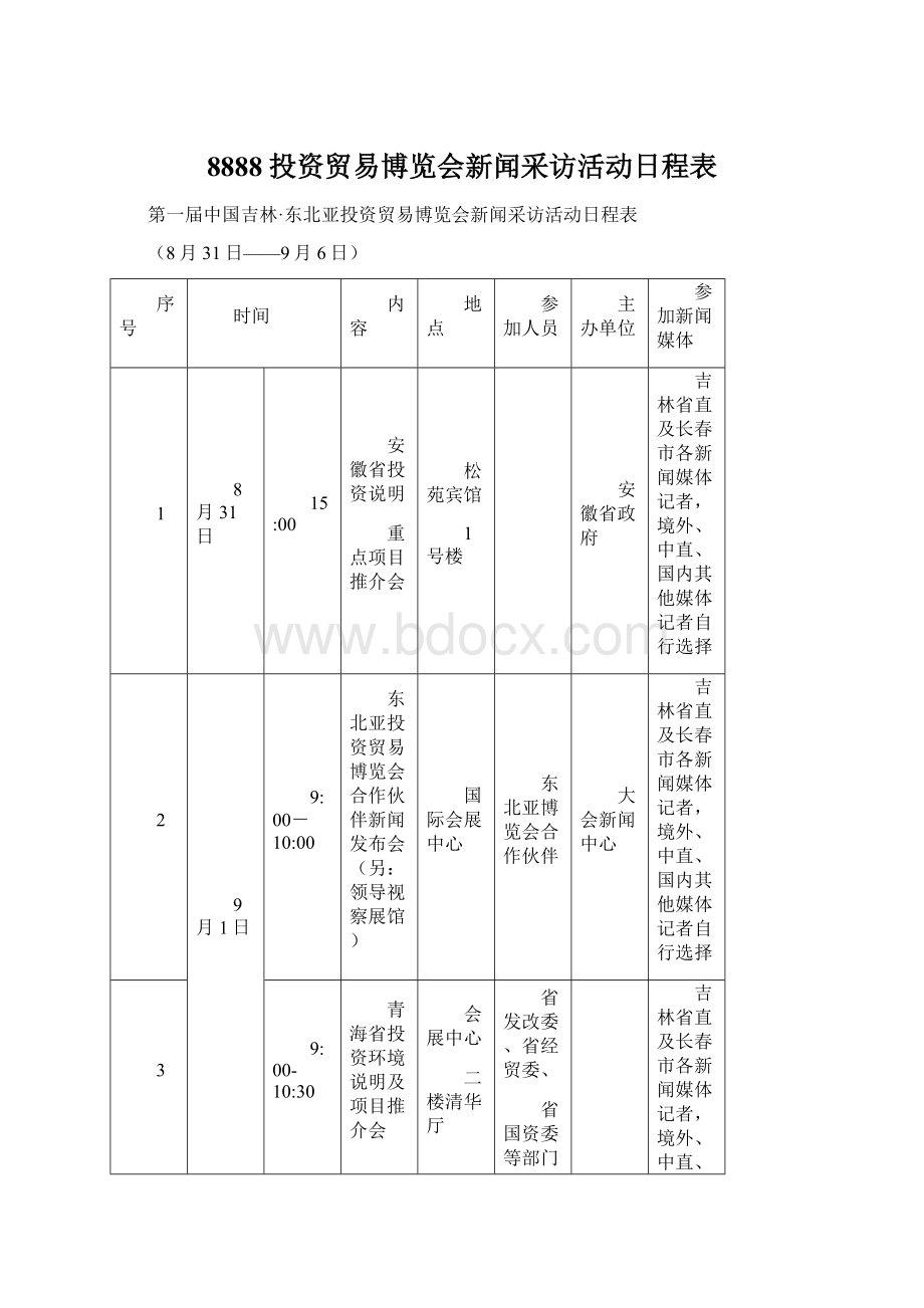 8888投资贸易博览会新闻采访活动日程表.docx_第1页