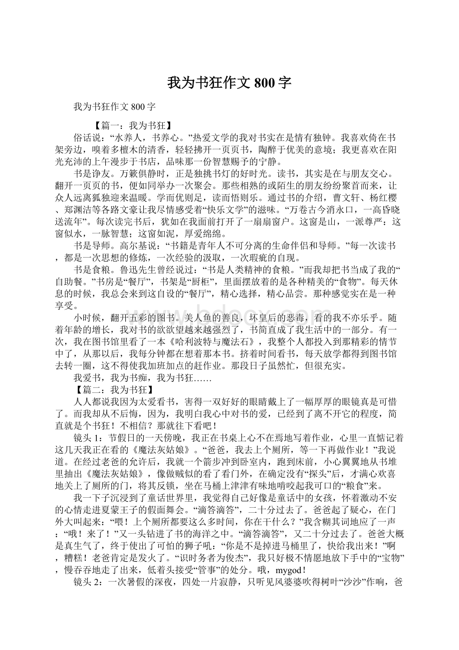 我为书狂作文800字Word文件下载.docx