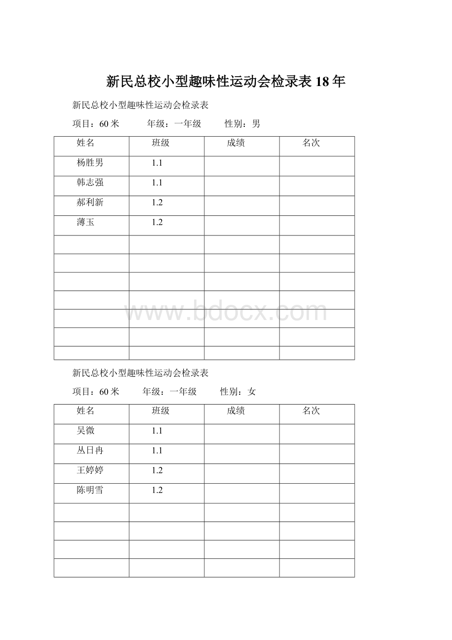 新民总校小型趣味性运动会检录表18年.docx_第1页