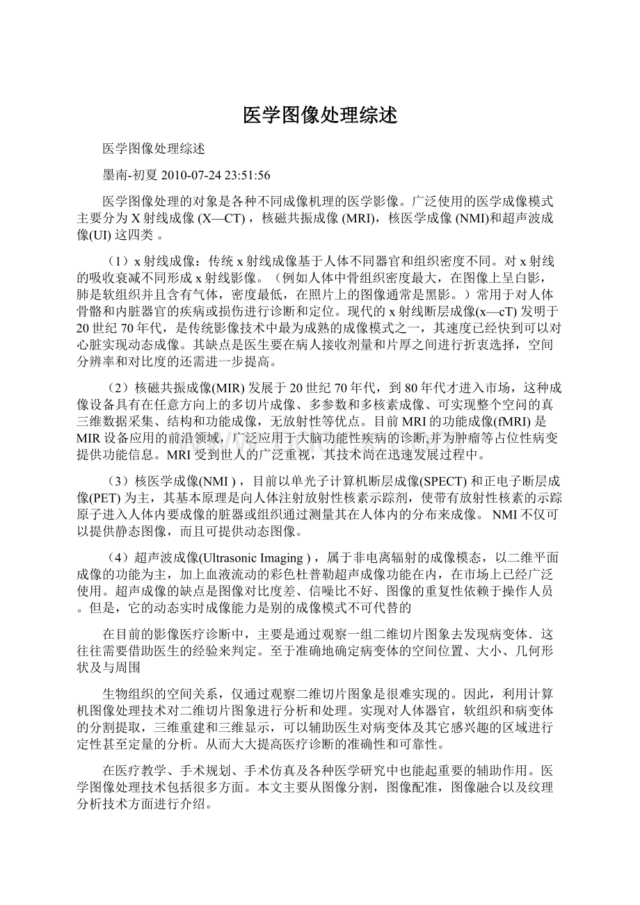 医学图像处理综述Word文档格式.docx