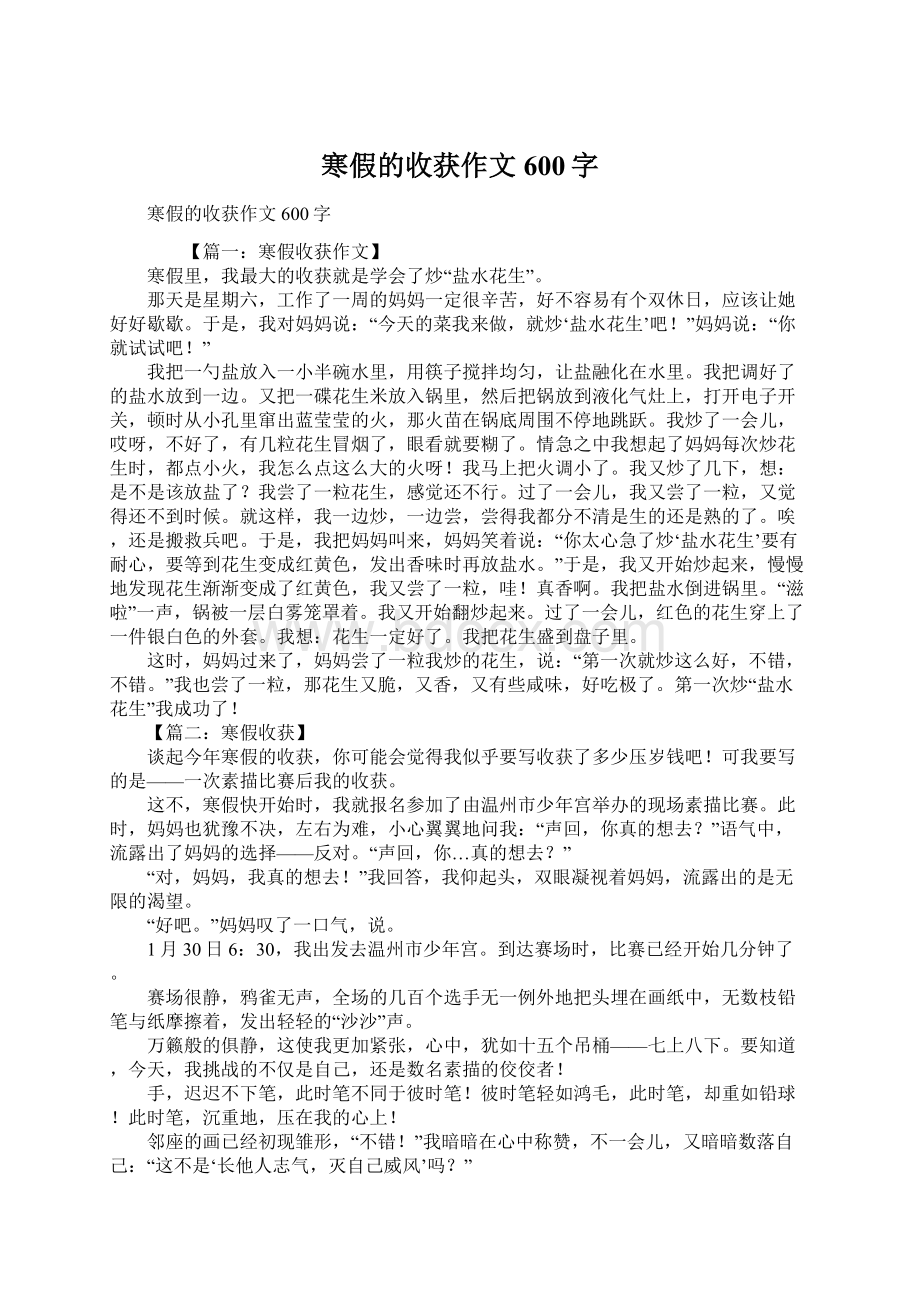 寒假的收获作文600字Word格式文档下载.docx