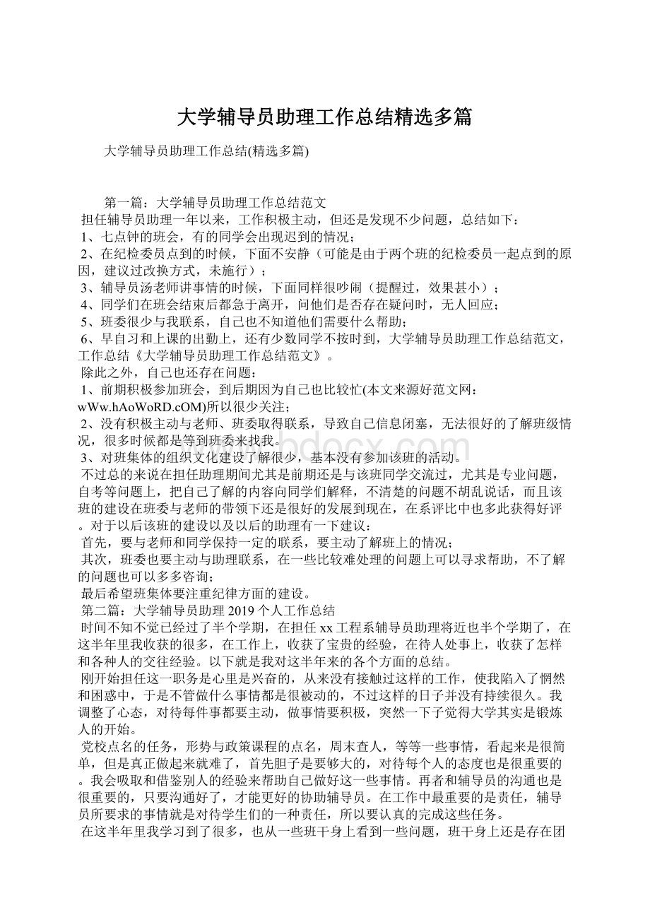 大学辅导员助理工作总结精选多篇.docx_第1页