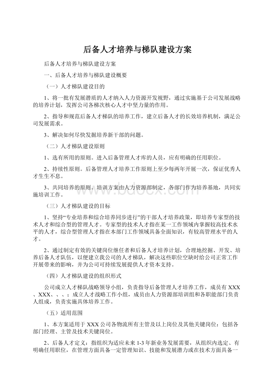 后备人才培养与梯队建设方案Word格式.docx