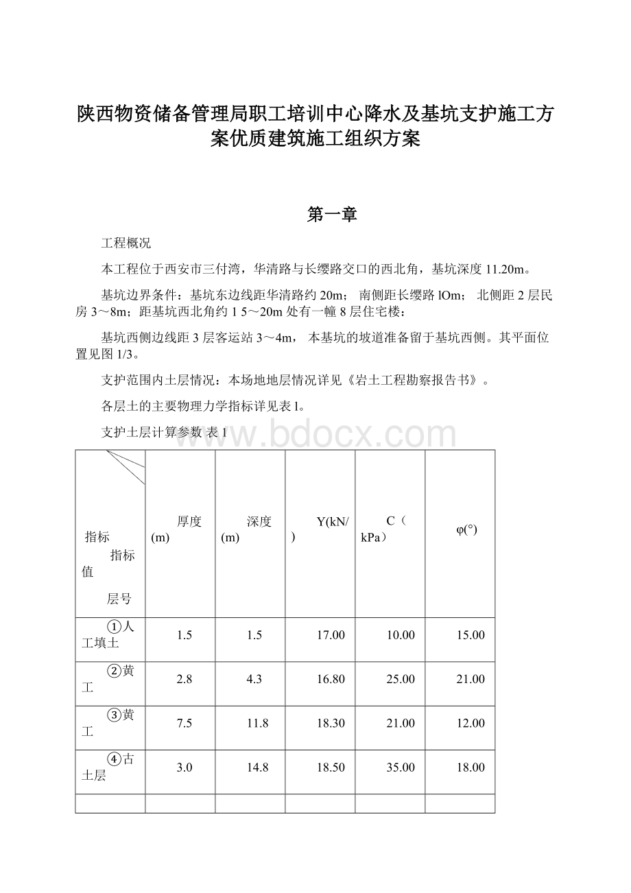 陕西物资储备管理局职工培训中心降水及基坑支护施工方案优质建筑施工组织方案.docx_第1页