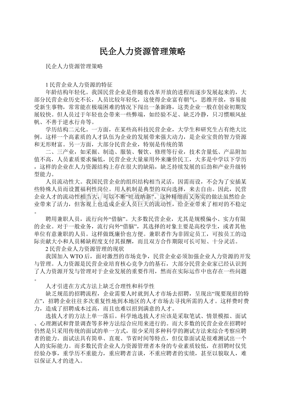 民企人力资源管理策略Word文件下载.docx_第1页