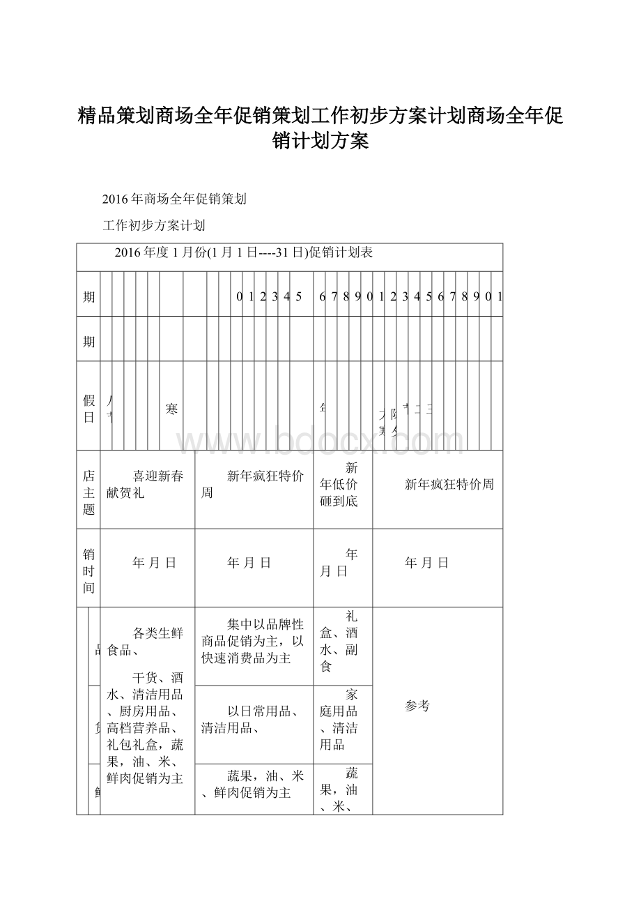 精品策划商场全年促销策划工作初步方案计划商场全年促销计划方案.docx_第1页