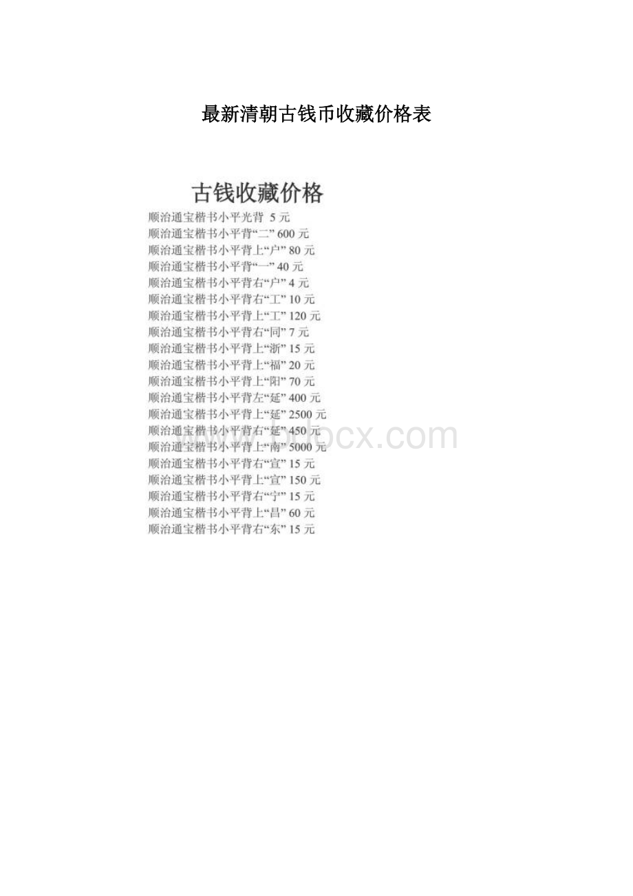 最新清朝古钱币收藏价格表文档格式.docx
