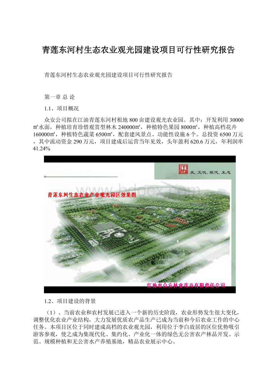 青莲东河村生态农业观光园建设项目可行性研究报告.docx_第1页