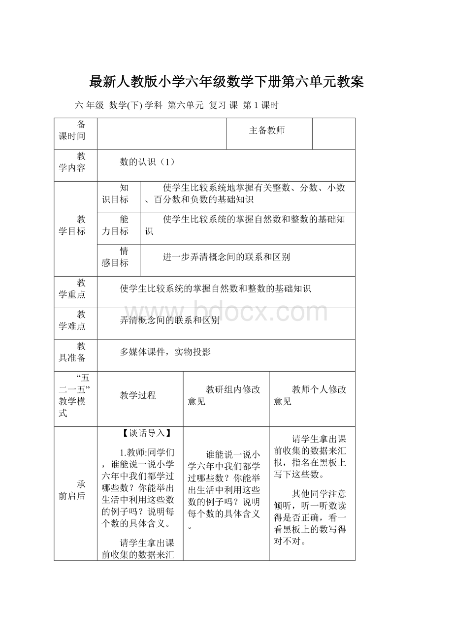 最新人教版小学六年级数学下册第六单元教案.docx_第1页