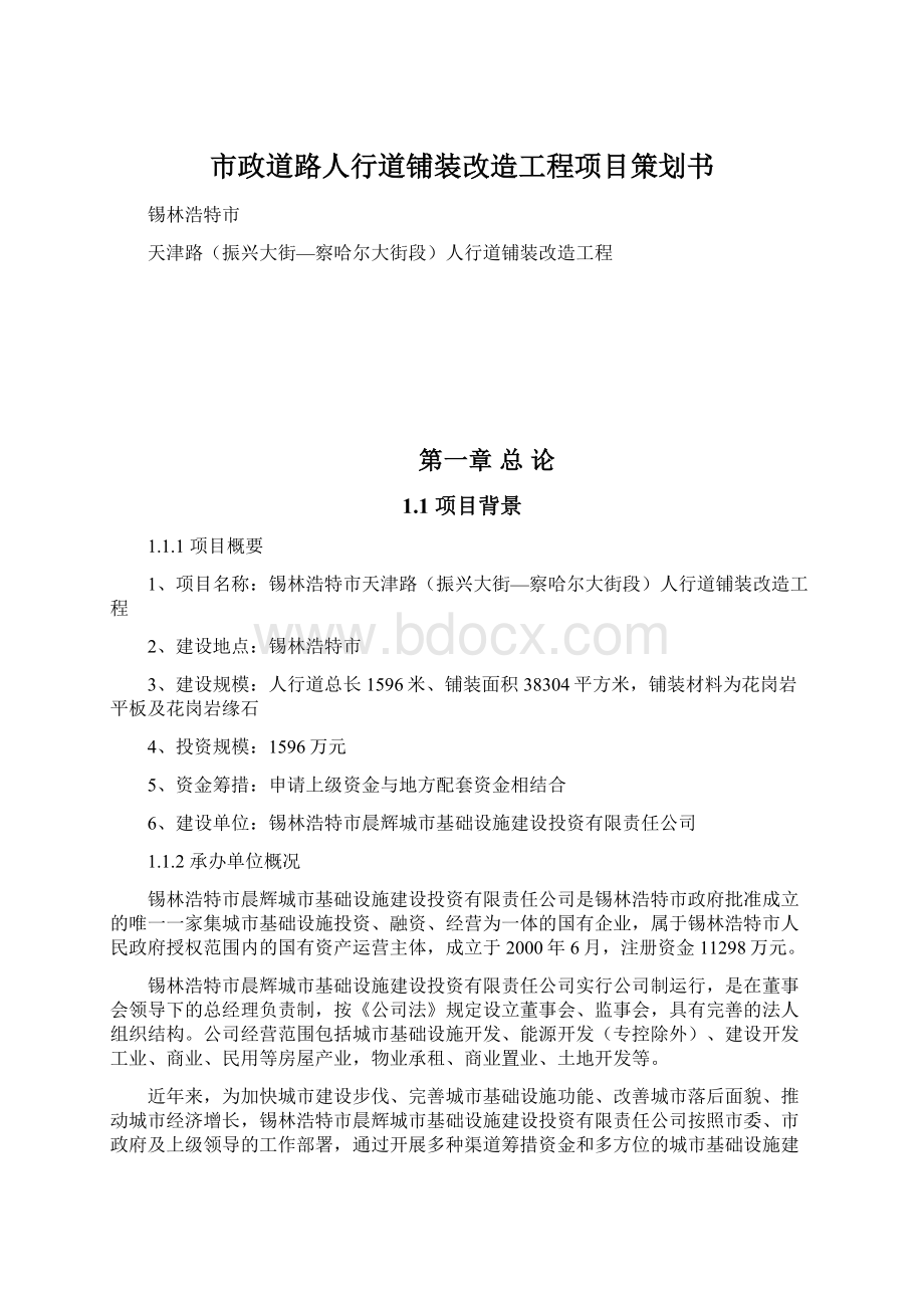 市政道路人行道铺装改造工程项目策划书Word格式.docx_第1页