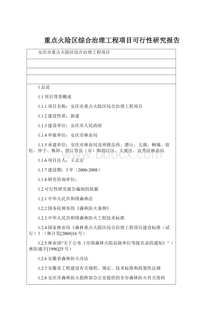 重点火险区综合治理工程项目可行性研究报告.docx