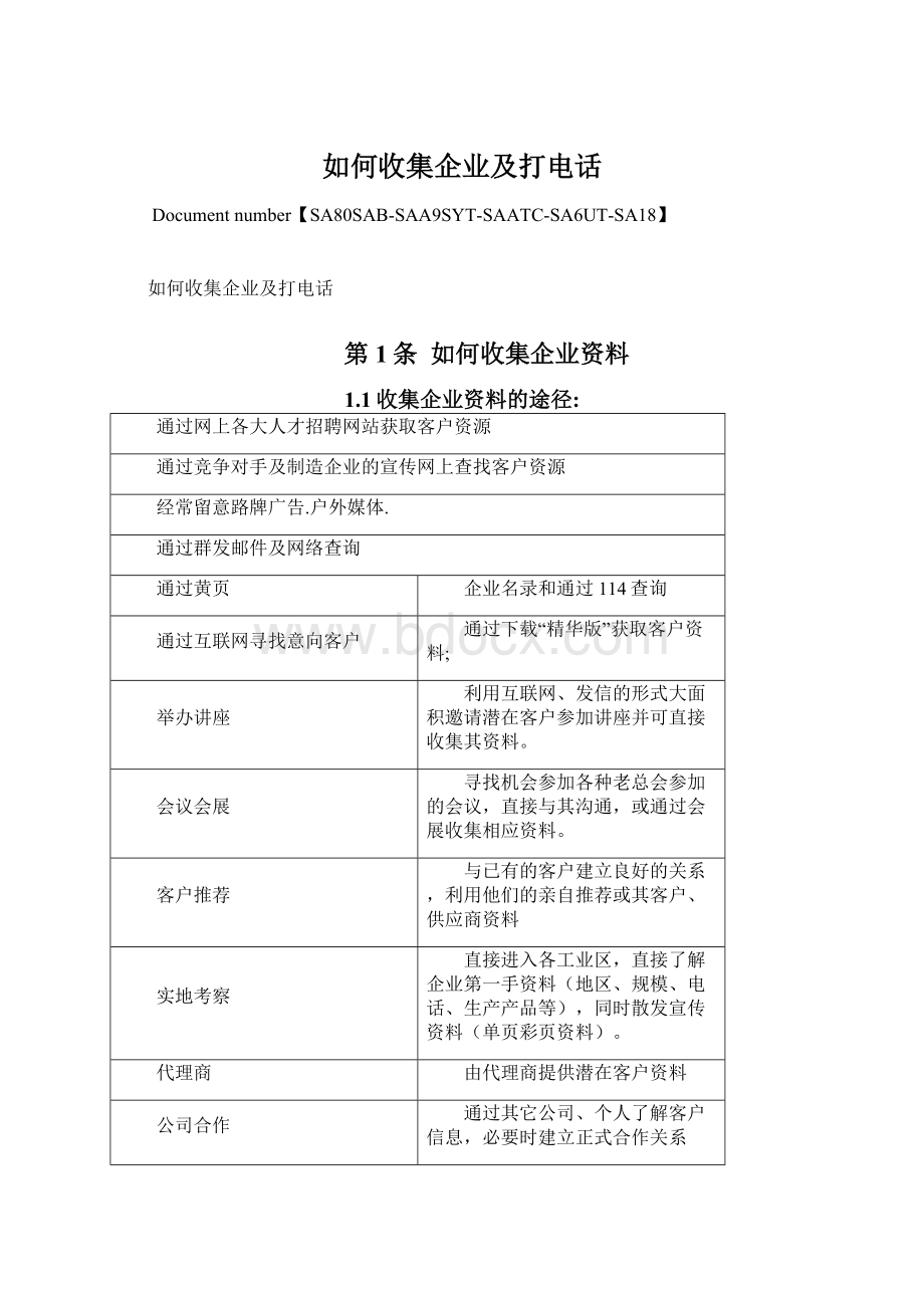 如何收集企业及打电话Word格式文档下载.docx