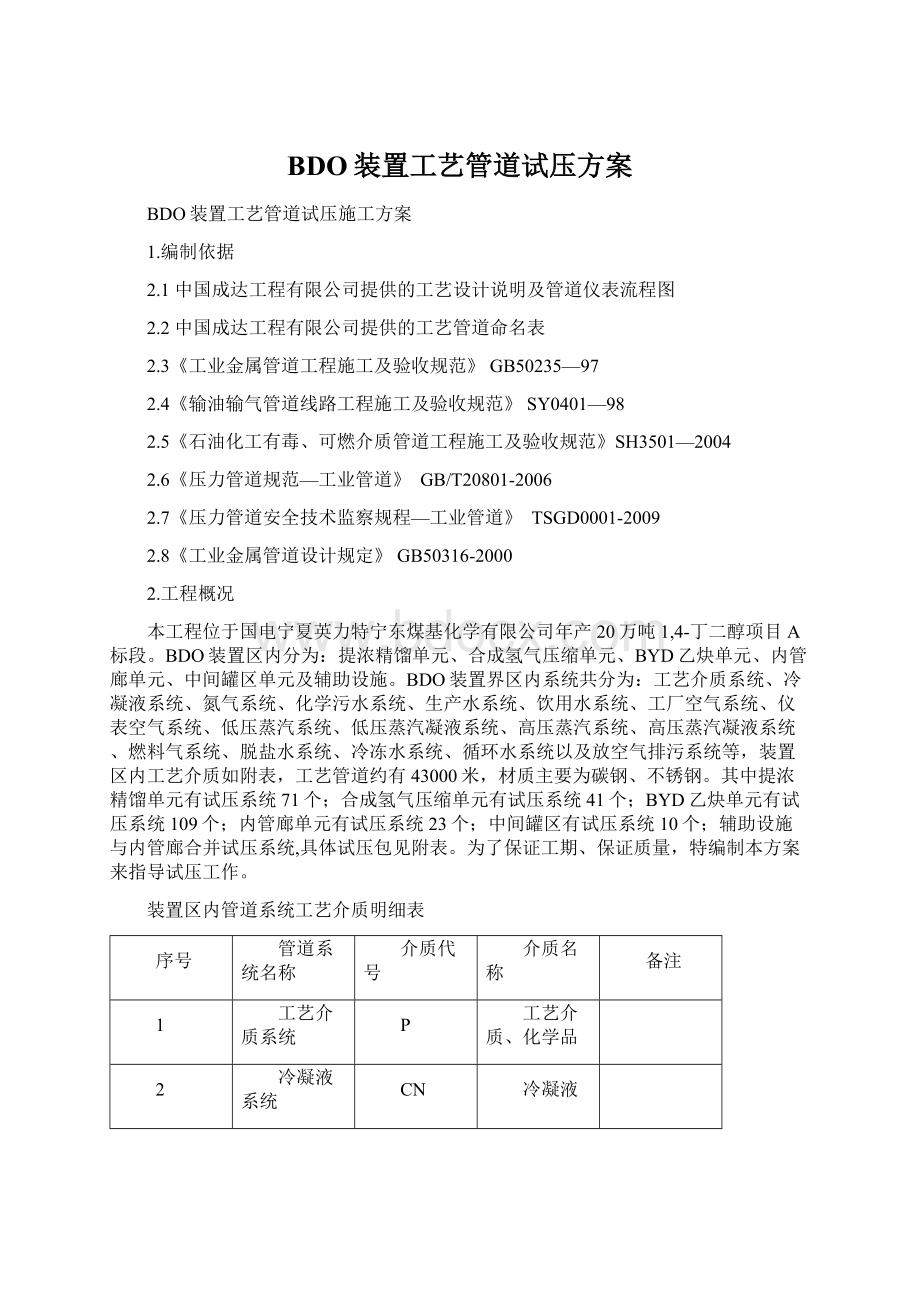 BDO装置工艺管道试压方案.docx_第1页