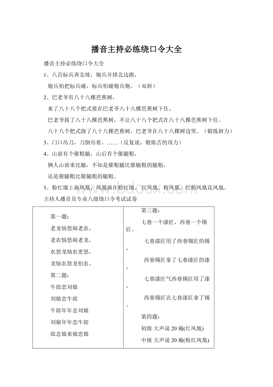 播音主持必练绕口令大全Word格式.docx