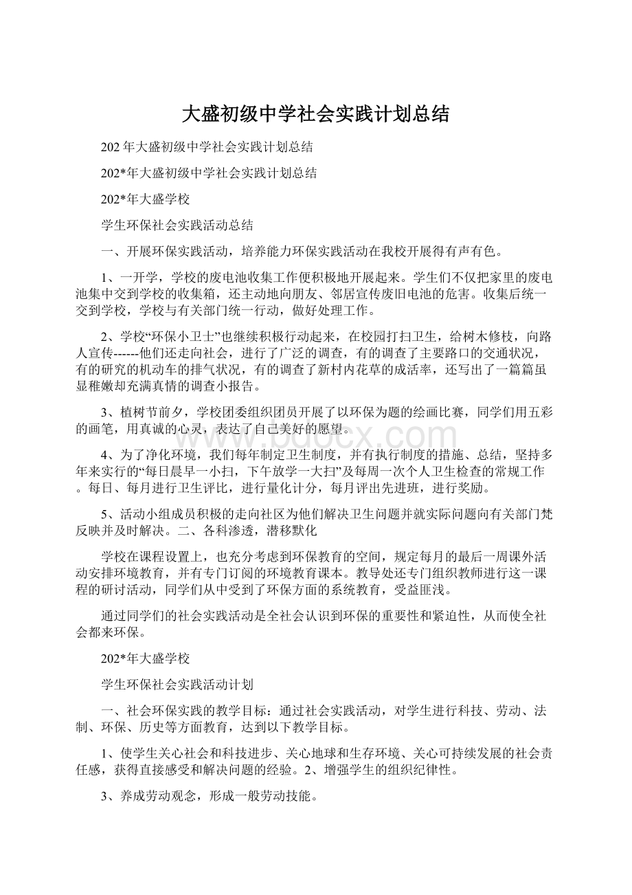 大盛初级中学社会实践计划总结.docx