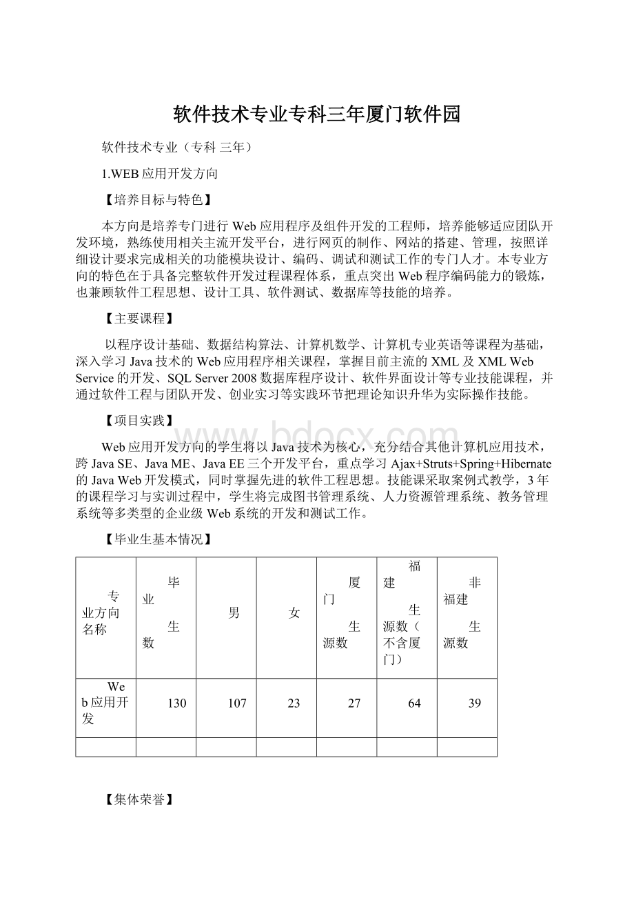 软件技术专业专科三年厦门软件园Word文档格式.docx_第1页