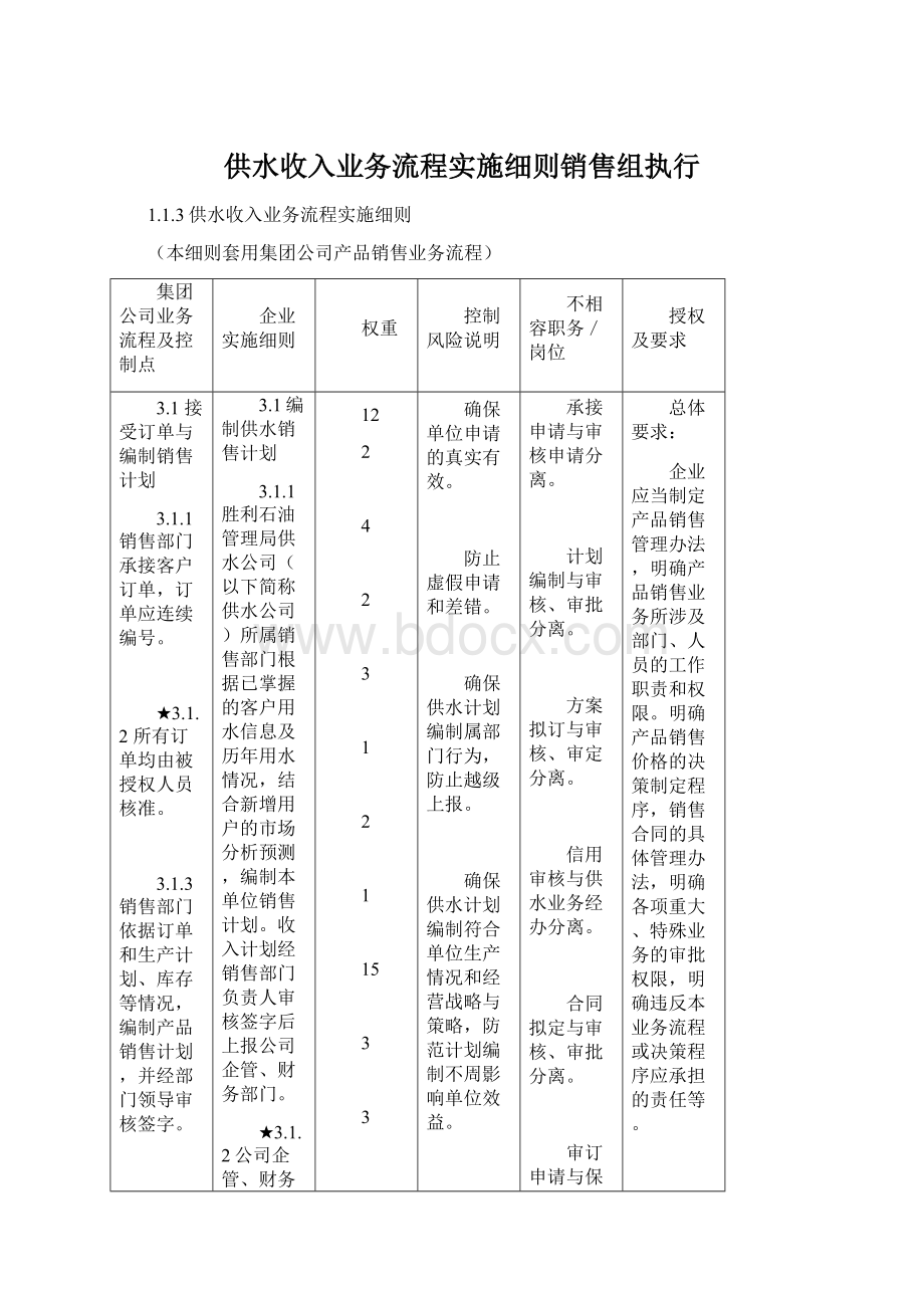 供水收入业务流程实施细则销售组执行Word格式文档下载.docx