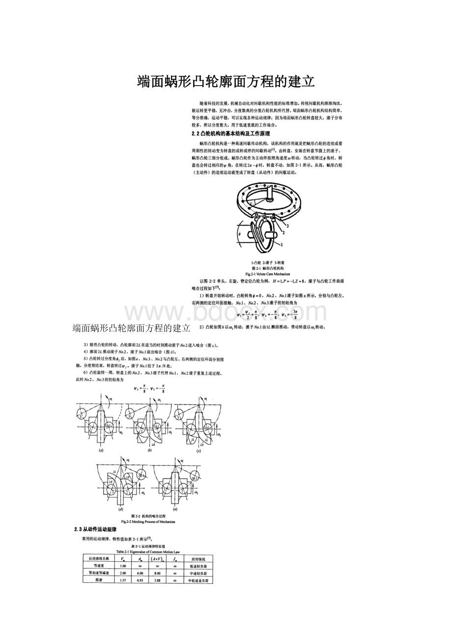 端面蜗形凸轮廓面方程的建立Word格式.docx