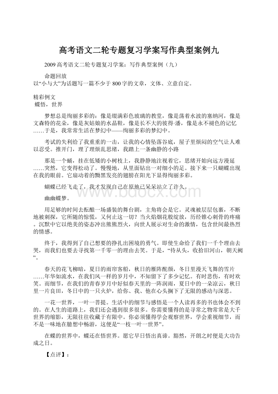 高考语文二轮专题复习学案写作典型案例九Word文档格式.docx