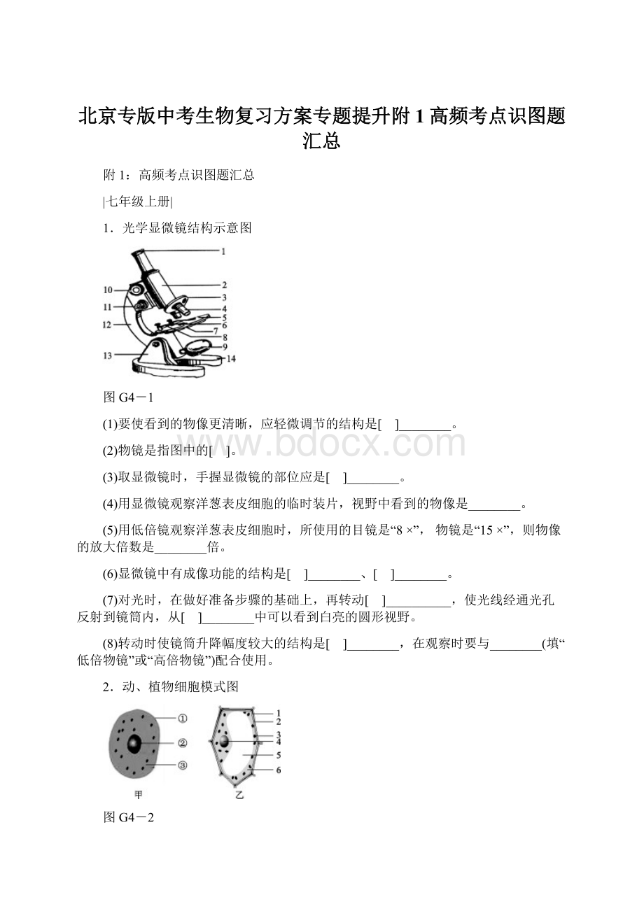 北京专版中考生物复习方案专题提升附1高频考点识图题汇总.docx