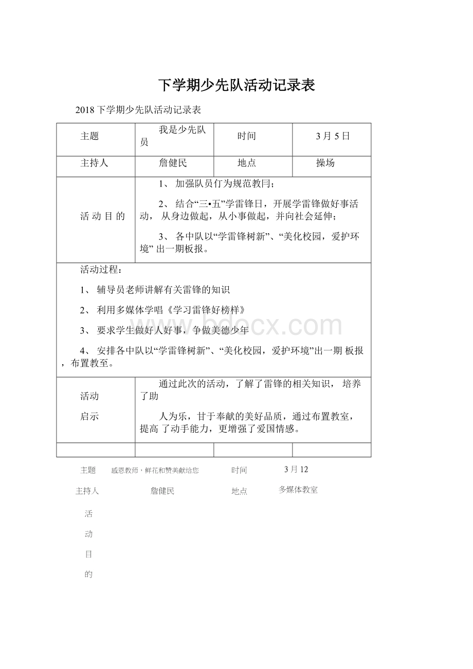 下学期少先队活动记录表.docx