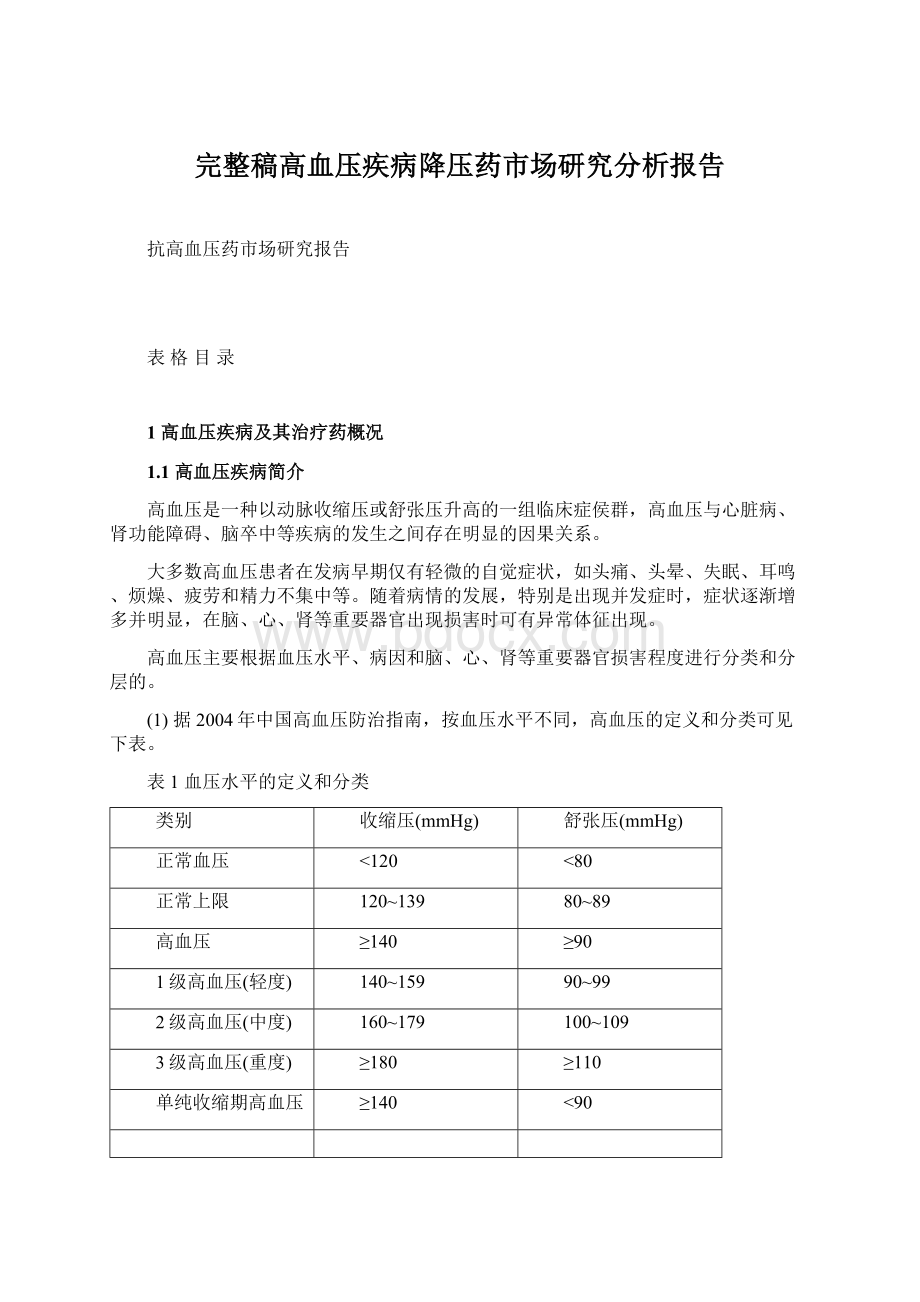 完整稿高血压疾病降压药市场研究分析报告Word文档格式.docx_第1页