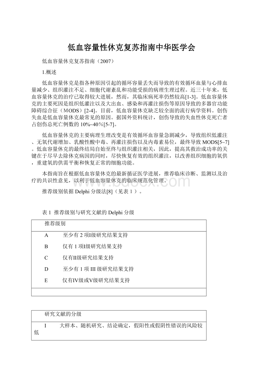 低血容量性休克复苏指南中华医学会Word文档格式.docx_第1页