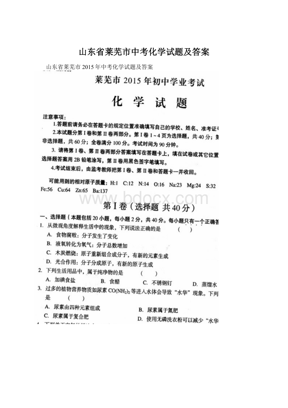 山东省莱芜市中考化学试题及答案.docx