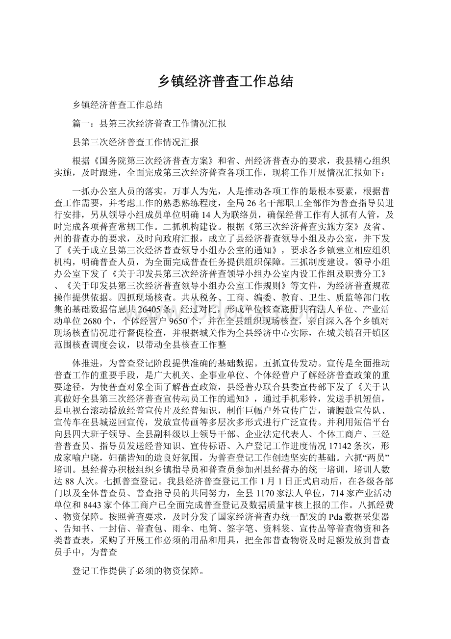 乡镇经济普查工作总结Word格式.docx