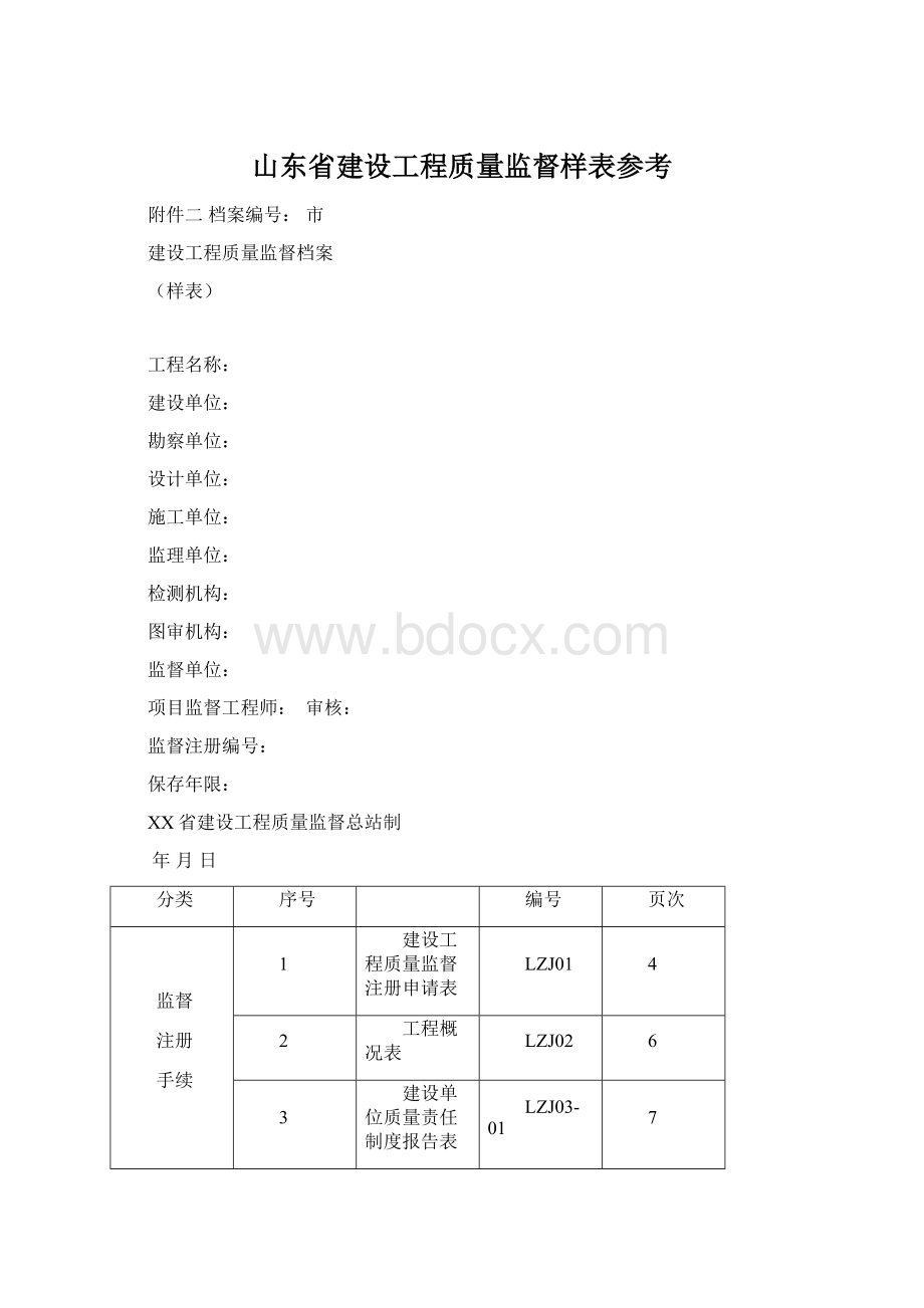 山东省建设工程质量监督样表参考.docx_第1页