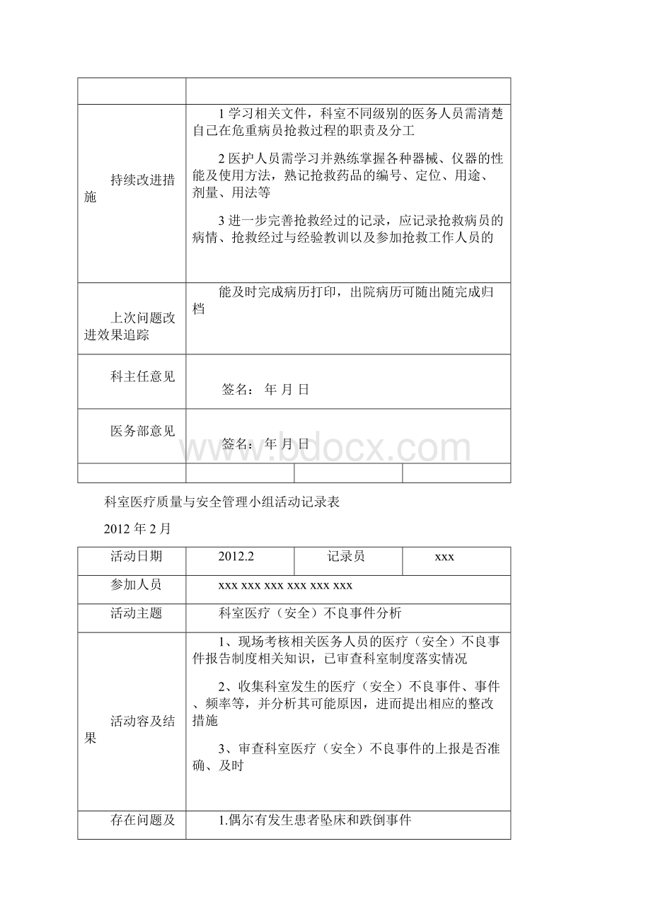 科室医疗质量与安全管理记录本XXXX科室新自动保存的文档格式.docx_第3页