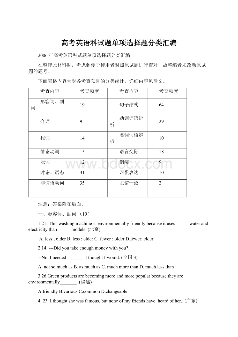 高考英语科试题单项选择题分类汇编Word格式.docx_第1页