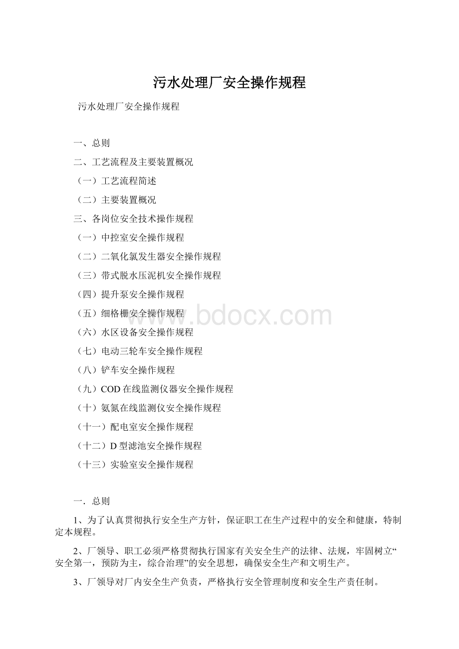 污水处理厂安全操作规程Word格式.docx