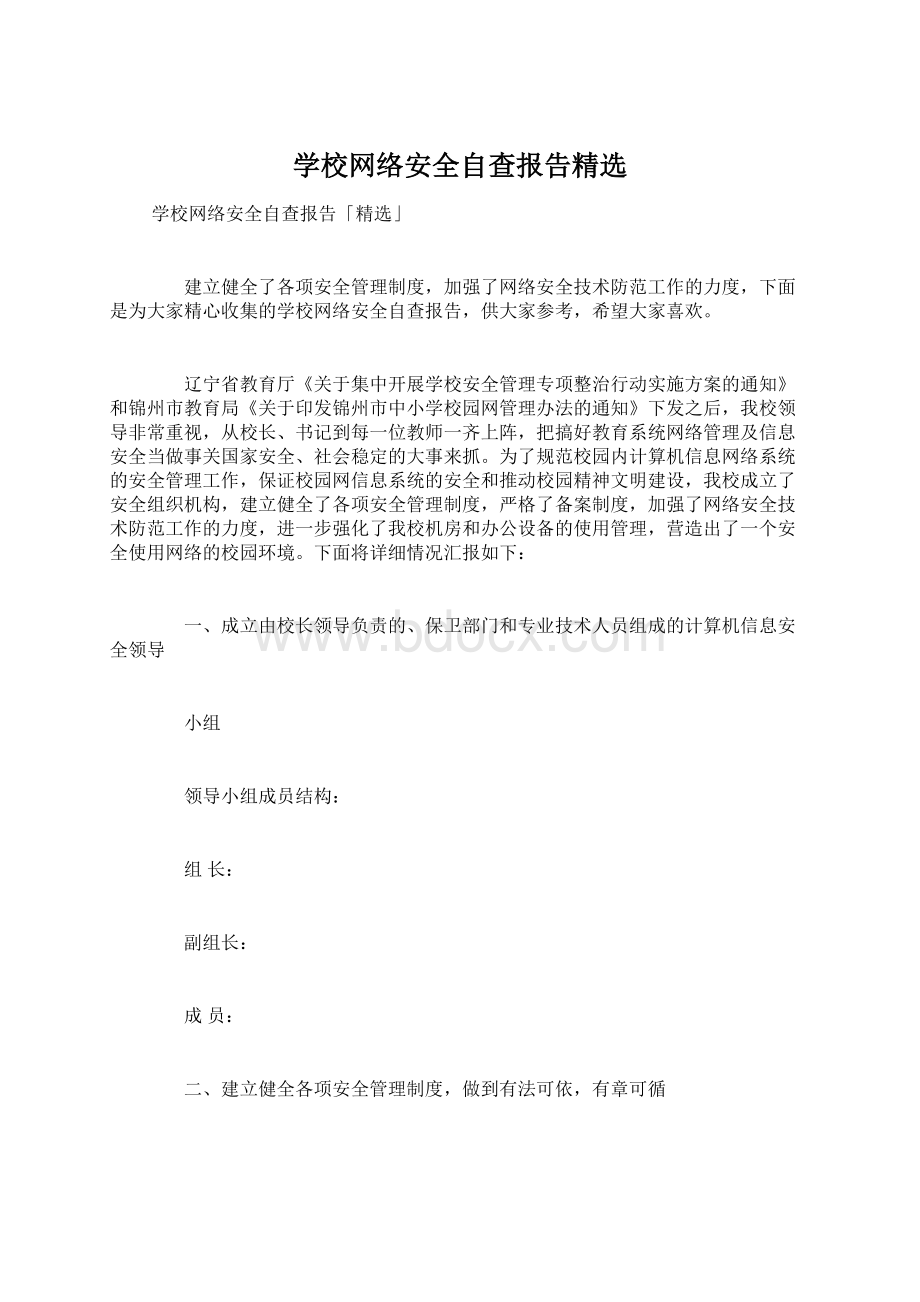 学校网络安全自查报告精选文档格式.docx