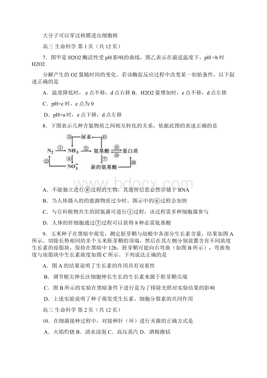 上海市延安中学高三生物上学期期末考试试题沪科Word格式文档下载.docx_第3页