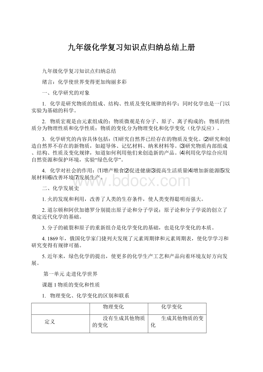 九年级化学复习知识点归纳总结上册.docx_第1页