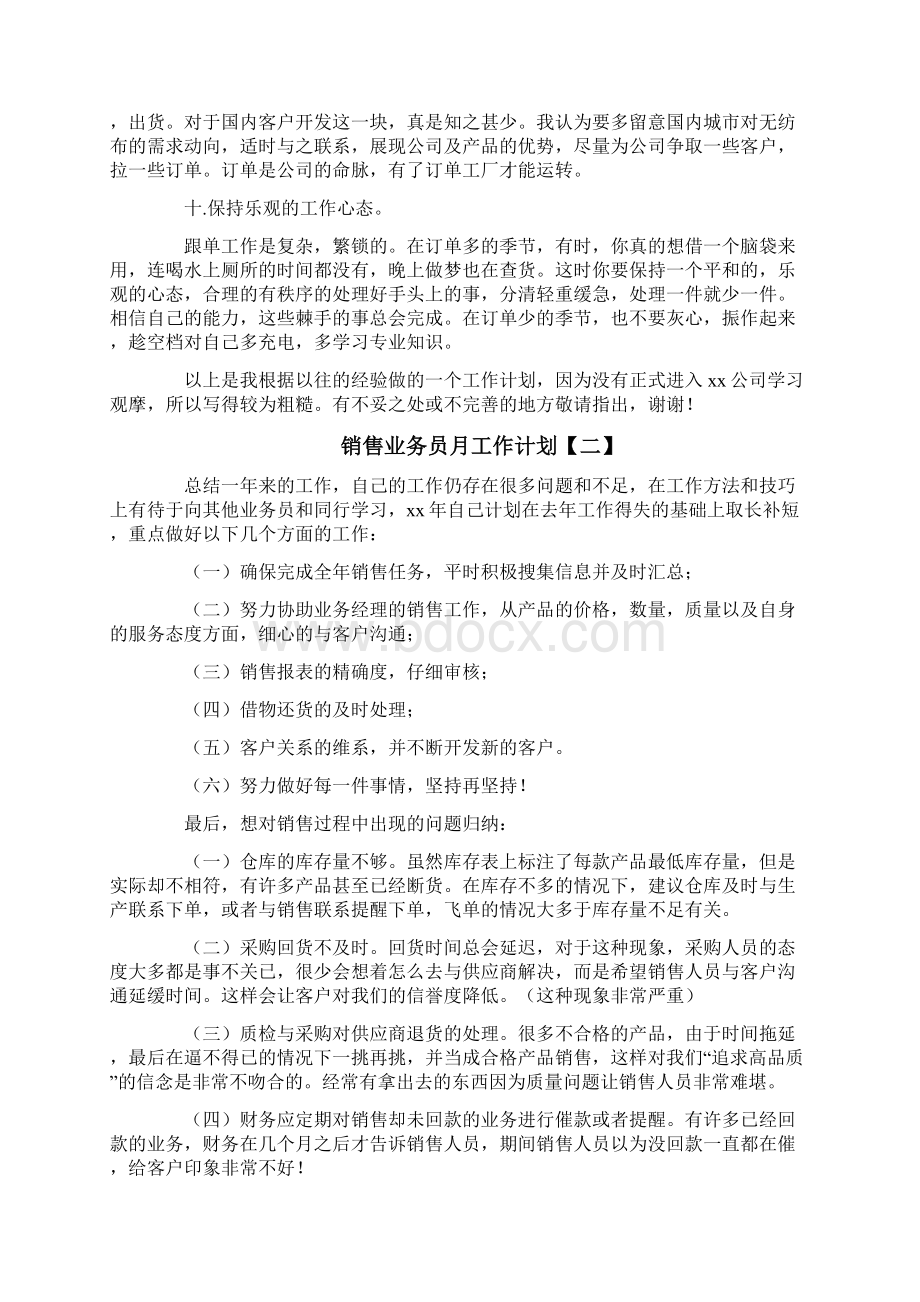 销售业务员月工作计划范文Word格式.docx_第3页