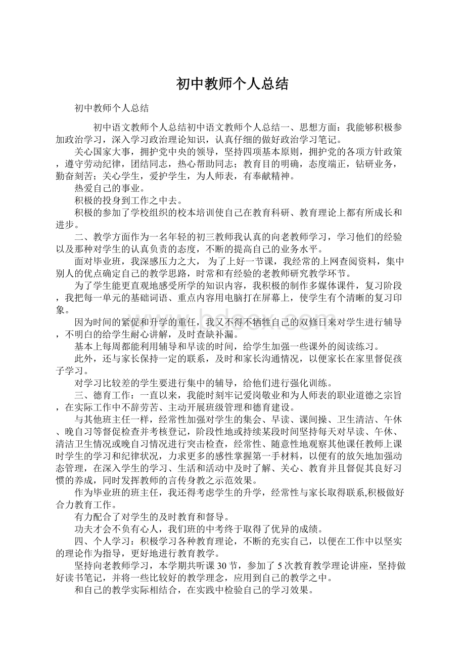 初中教师个人总结文档格式.docx