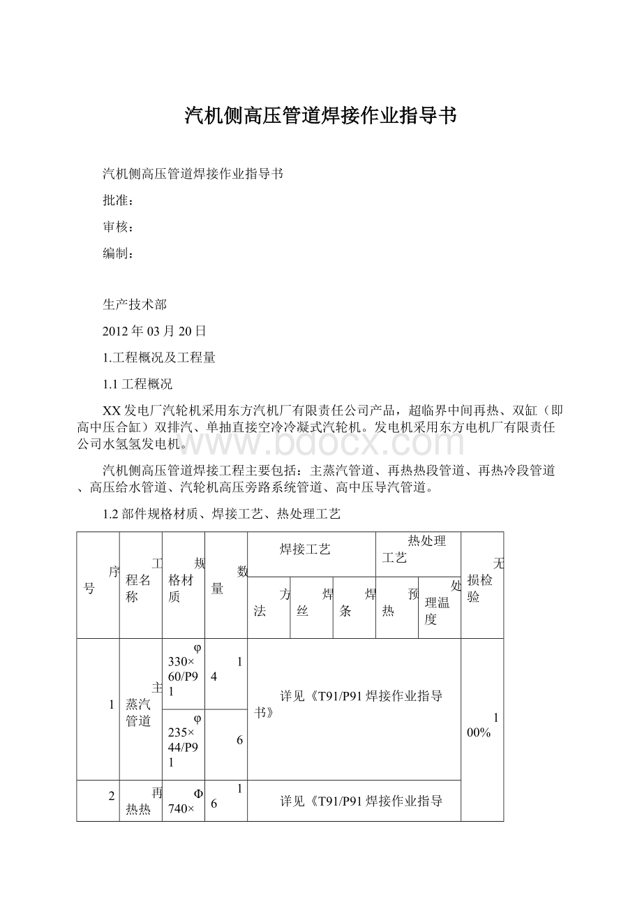 汽机侧高压管道焊接作业指导书Word格式.docx