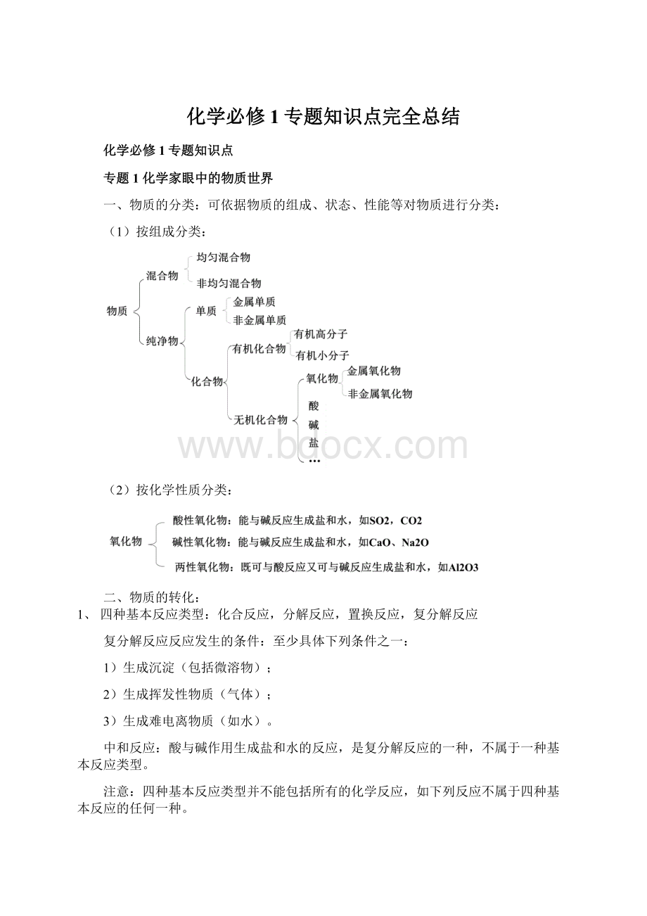 化学必修1专题知识点完全总结Word文档格式.docx