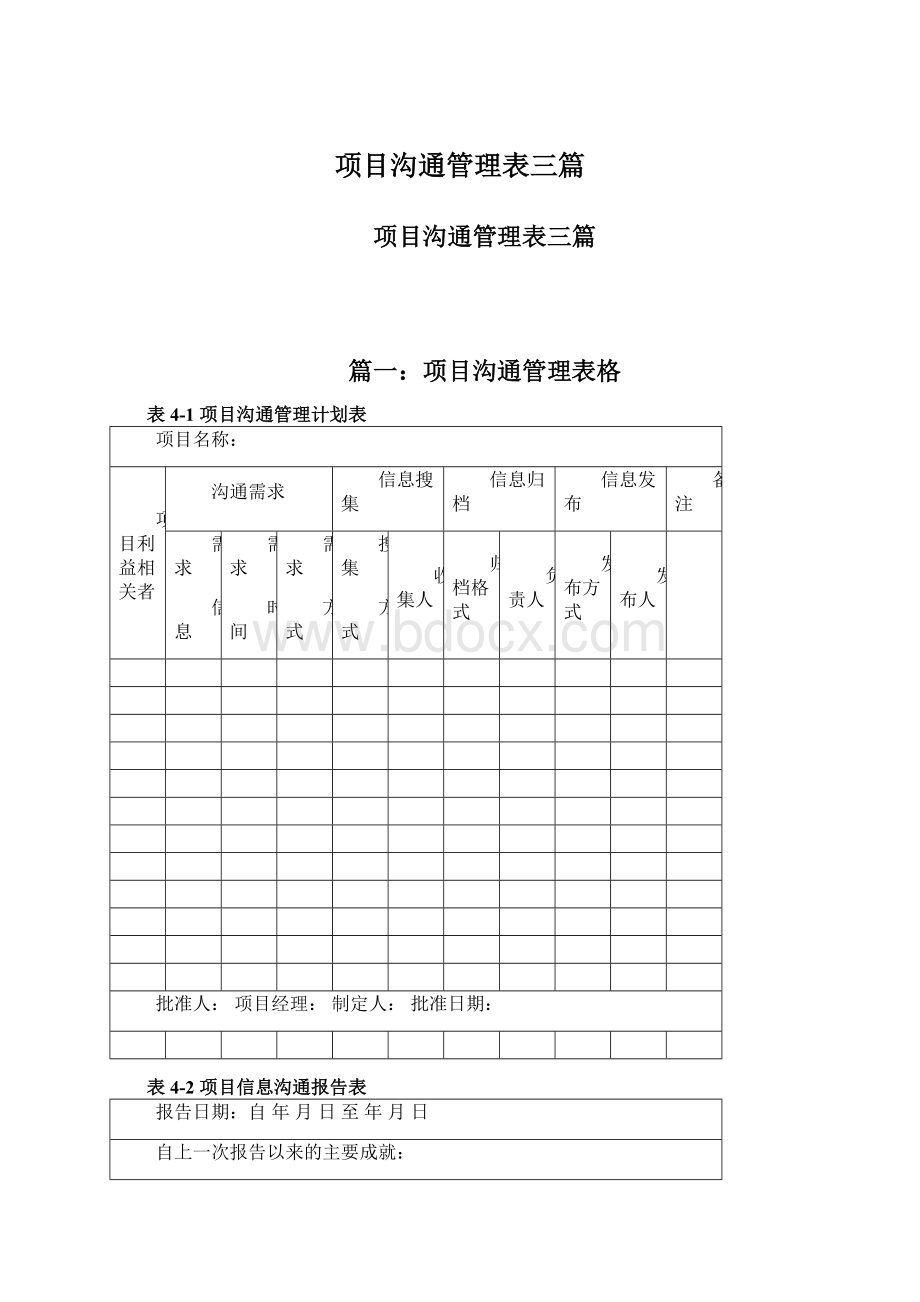 项目沟通管理表三篇Word格式文档下载.docx